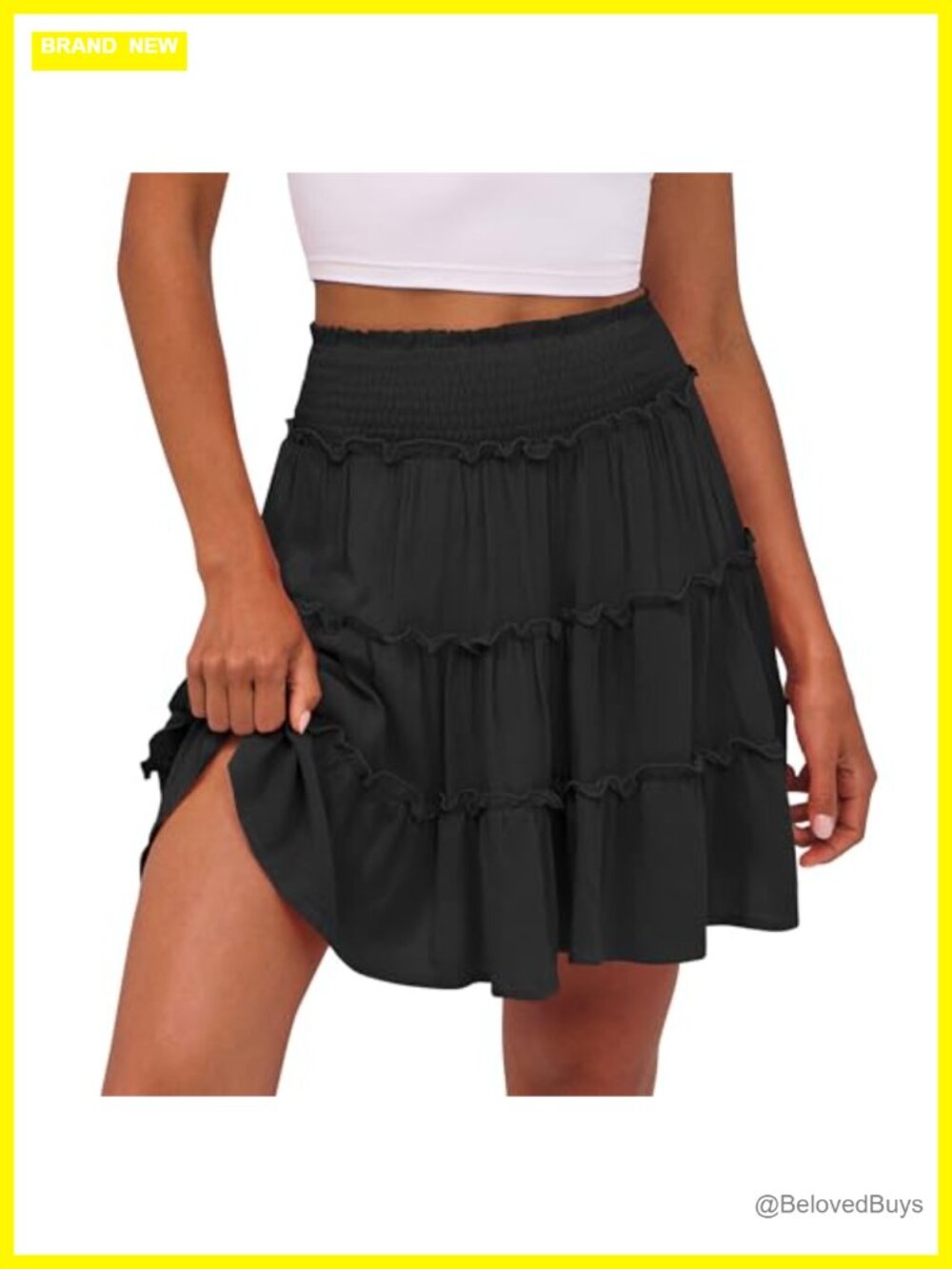 Womens Tiered Mini Skort with Built-in Shorts Elastic High Waist Flowy Summer